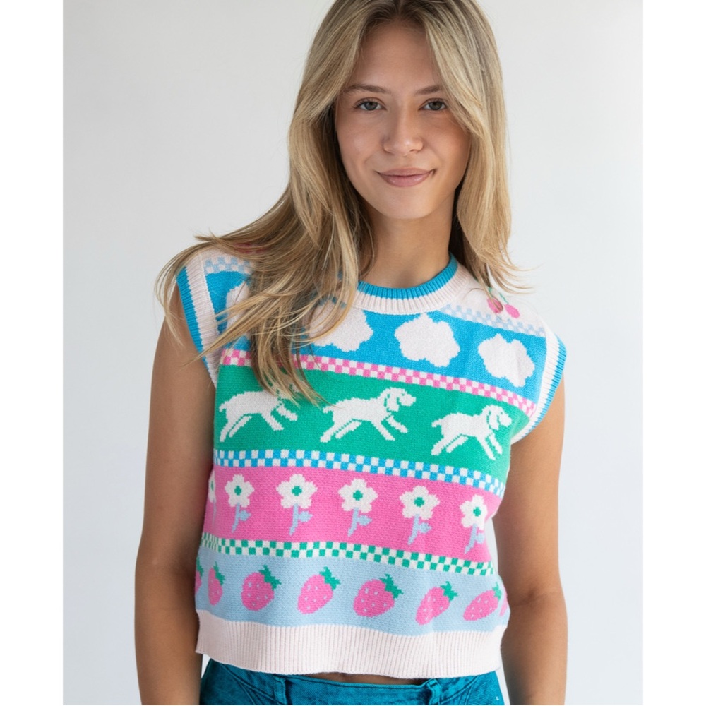BNWT Luna Ivy Puppy Picnic Sweater Vest size S